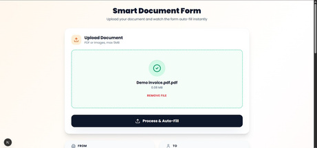 Smart document form uploading a document for instant data extraction