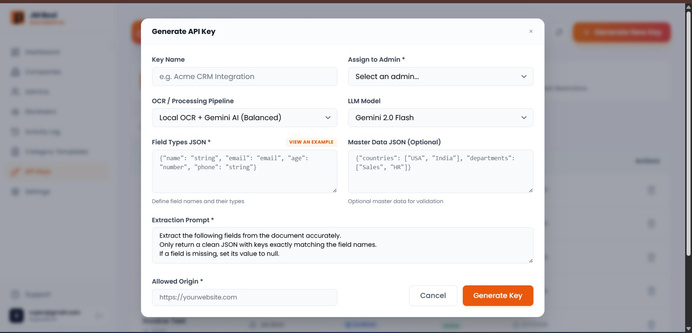 API key configuration for the extraction pipeline