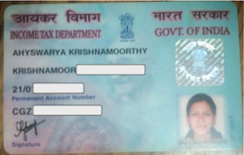 PAN card with extracted name, number and date-of-birth fields highlighted