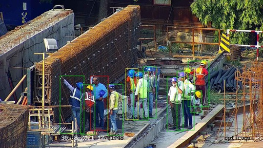 AI PPE detection monitoring workers on a construction site