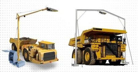 Overhead volumetric scanning rigs measuring cargo loads in trucks